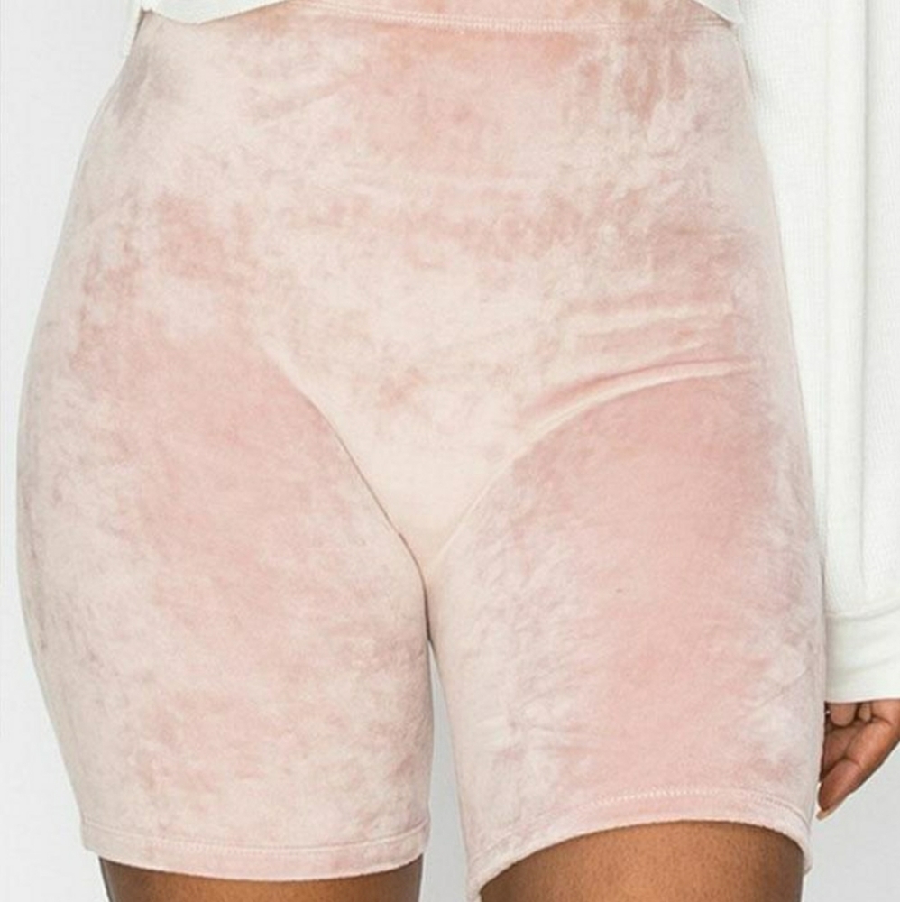 High waisted velvet biker shorts